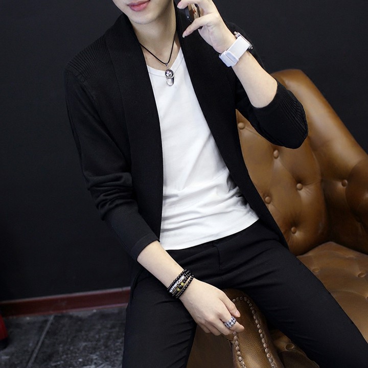 Áo khoác nam cardigan len dáng dài aokhoacnam-CG02 đen | BigBuy360 - bigbuy360.vn