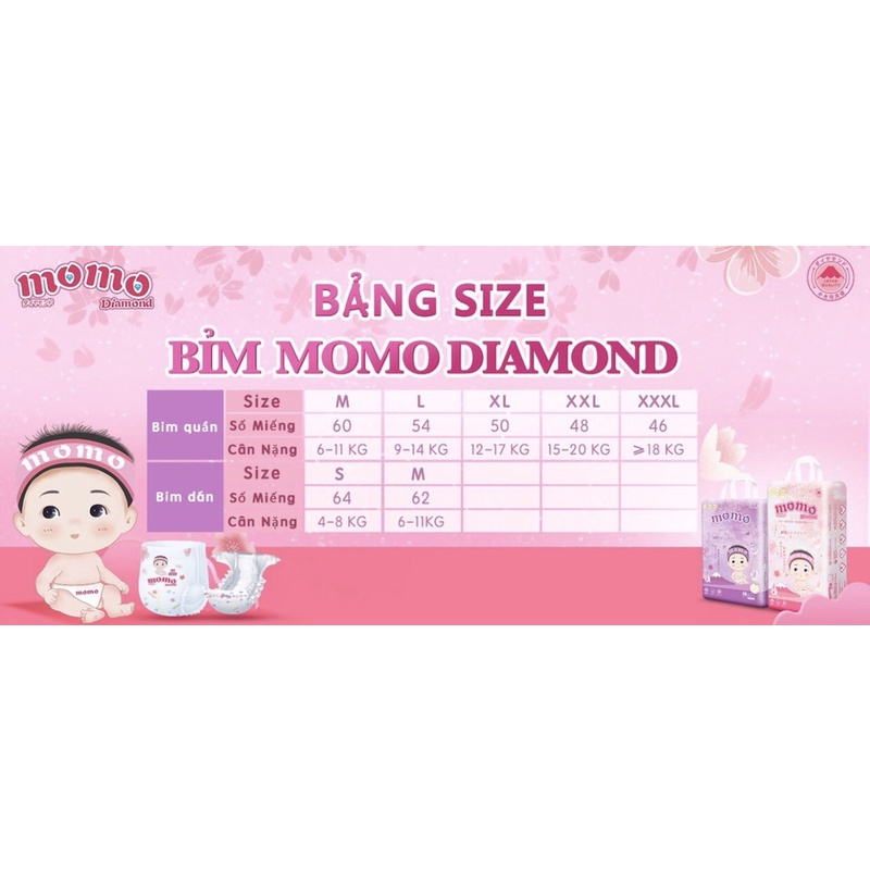 ❤Tã/Bỉm❤️Dán/Quần MOMO DIAMOND-MOMOTARO đủ Size S112-M96/M92-L84-XL78-XXL72-XXXL70