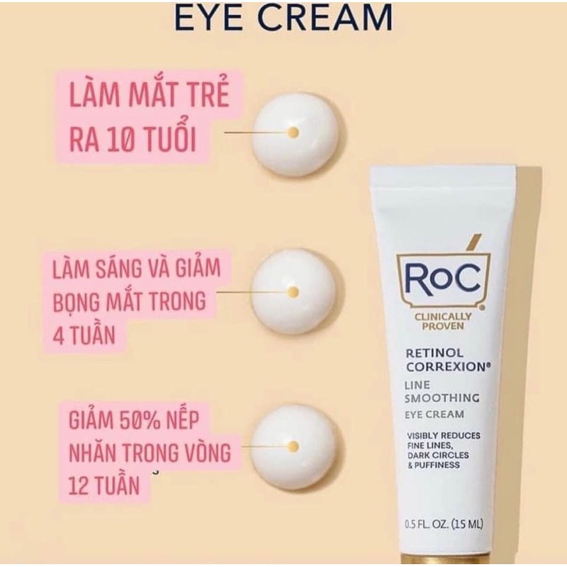 [Fullsize, bill Mỹ] KEM DƯỠNG MẮT ROC Retinol Correxion Eye Cream 15ml - Chống lão hoá, nếp nhăn, quầng thâm