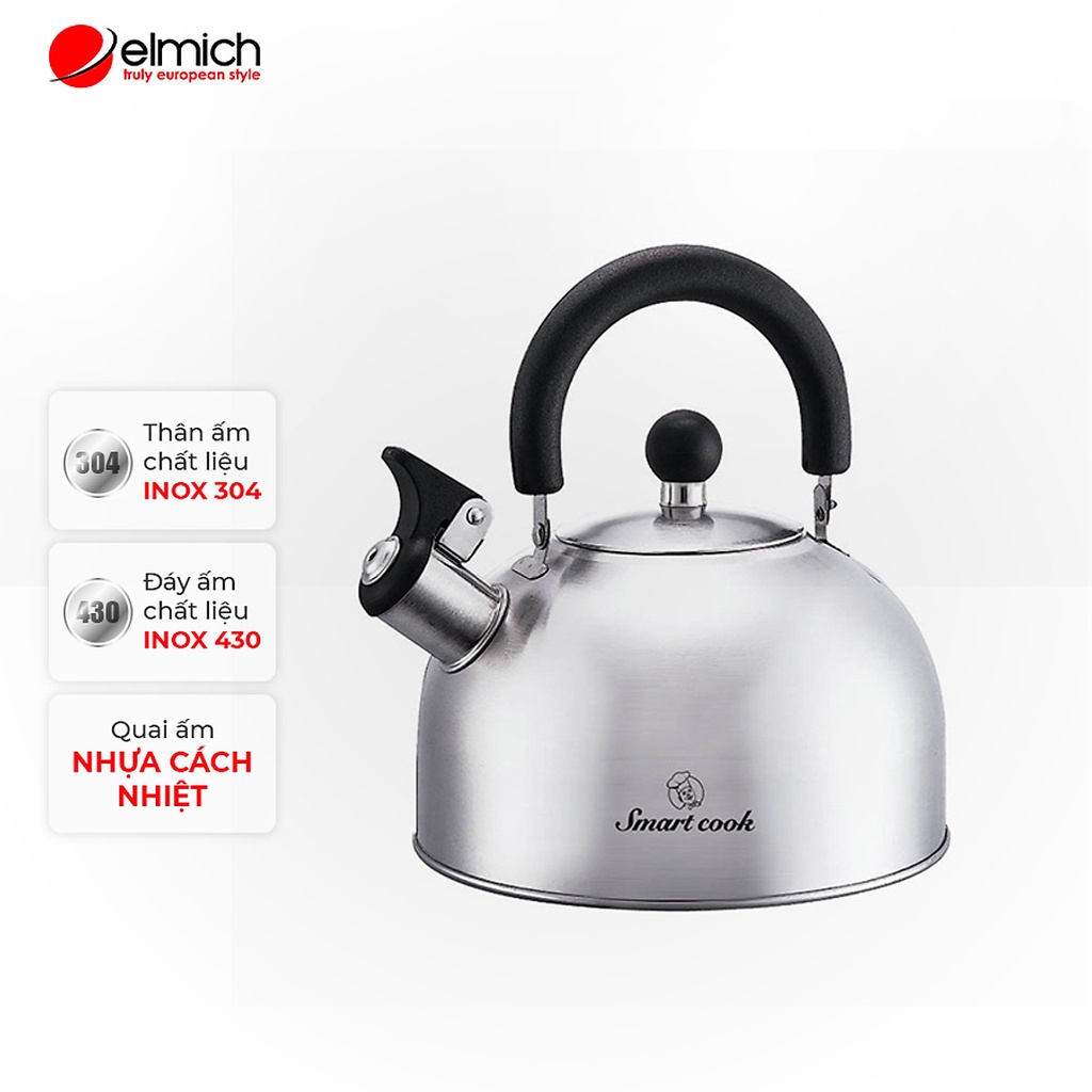 Ấm Đun Nước Bằng Inox Cao Cấp Smartcook (Elmich) 2.5 Lít - Xuất Xứ Cộng Hòa Séc - Hàng Chính Hãng