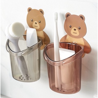 Cốc Gấu Dán Tường Đa Năng Để Đựng Bàn Chải Đánh Răng Có Lỗ Thoát Nước Tiện Lợi 🍁 Kệ Hộp Dán Tường Đựng Xinh Xắn Freeship