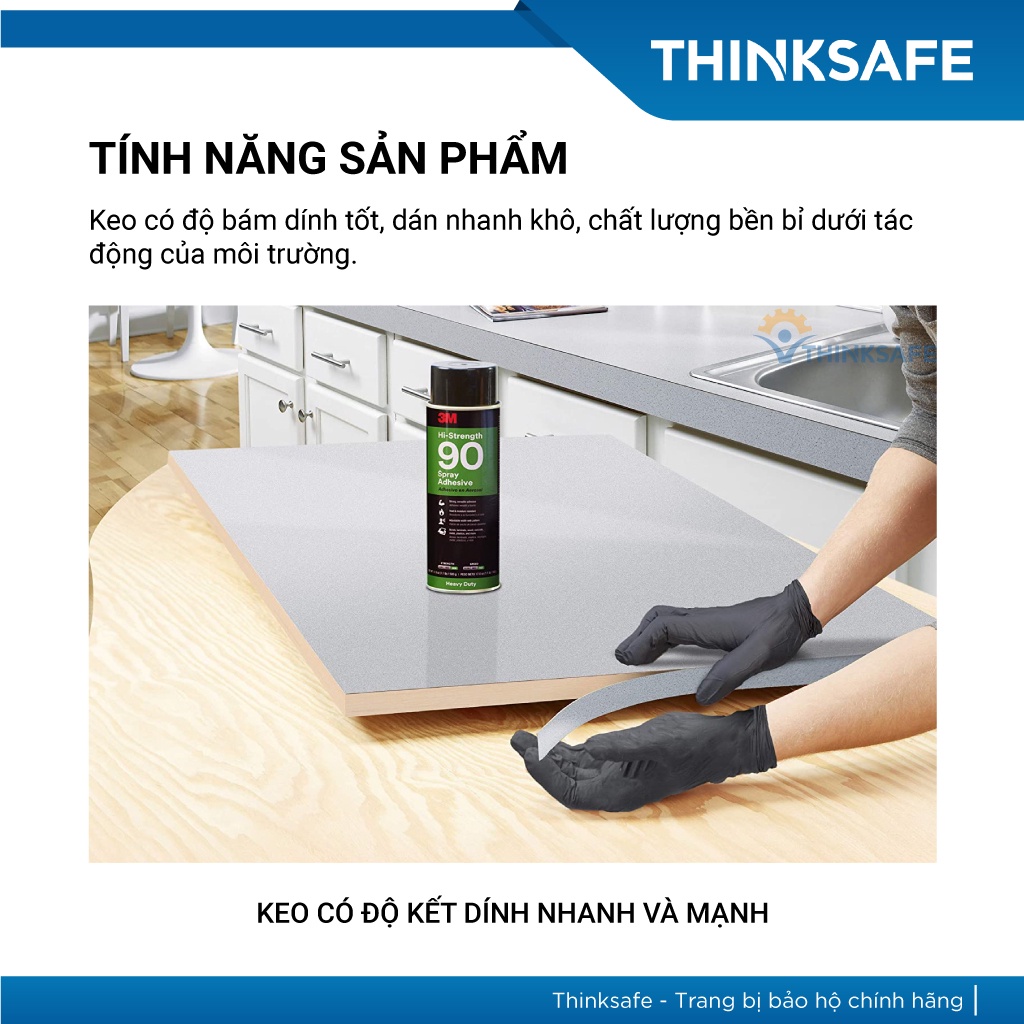 Keo xịt đa năng 3M Hi-Strength 90 500gr, dán được nhiều vật liệu, độ kết dính cao, nhanh khô - Thinksafe
