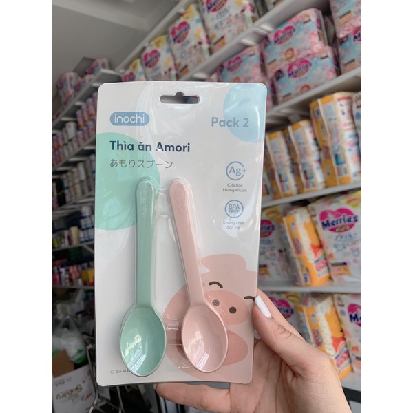 Cặp Thìa ăn dặm ,Muỗng cho bé inochi cho trẻ nhỏ tự ăn thông minh loại dài Amori