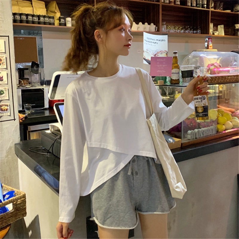Áo thun dài tay kiểu dáng bất đối xứng thời trang xuân thu 2020 dành cho nữ