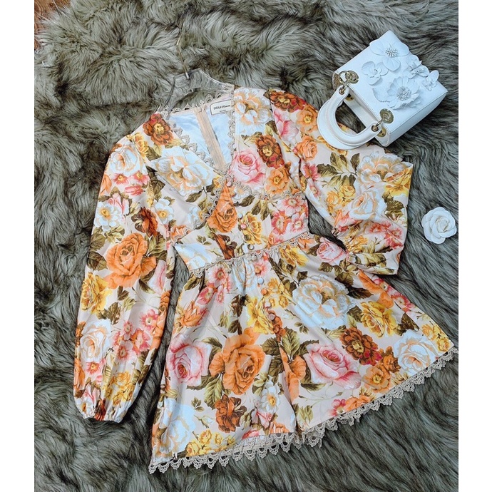 Jumsui hoa cam viền ren