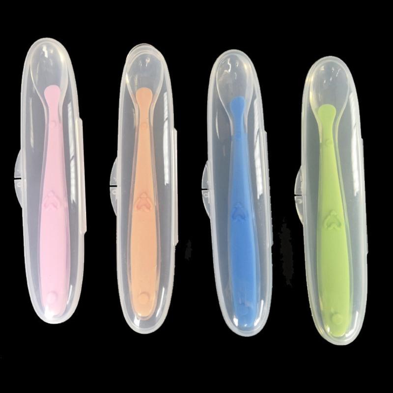 Muỗng Silicon Mềm Kèm Hộp Đựng Màu Kẹo Cho Bé Tập Ăn
