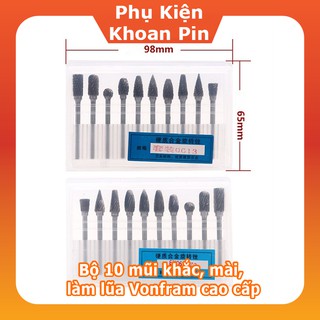 Bộ 10 mũi khắc, mài, làm lũa Vonfram cao cấp