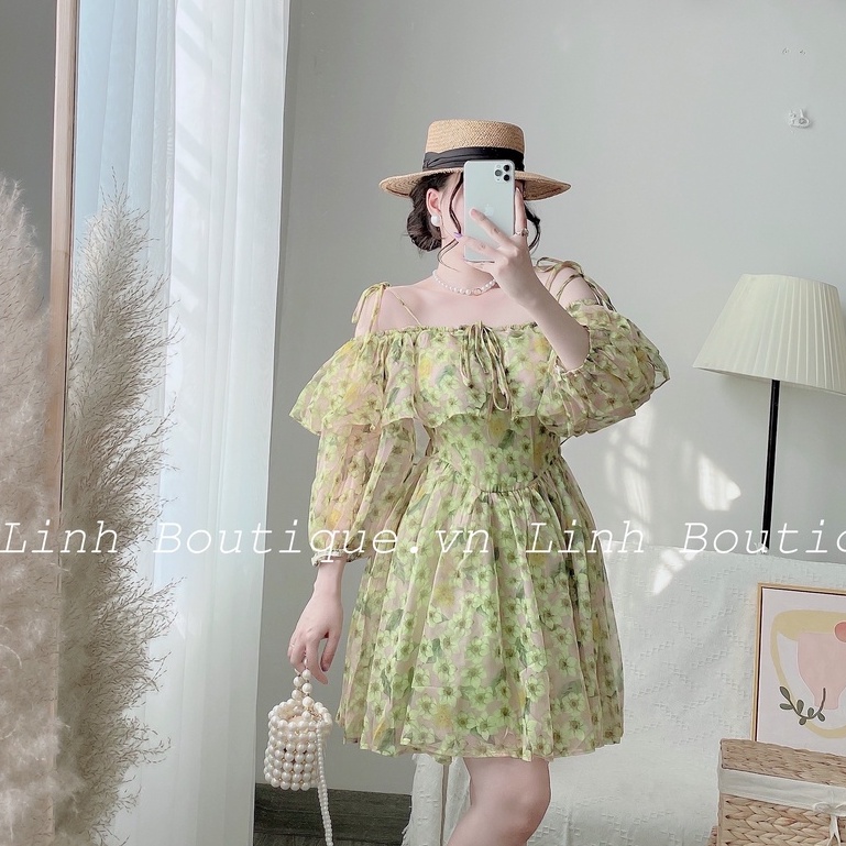Váy nữ hoa nhí thiết kế tay phồng, Đầm thời trang đi tiệc, đi chơi V110 | BigBuy360 - bigbuy360.vn