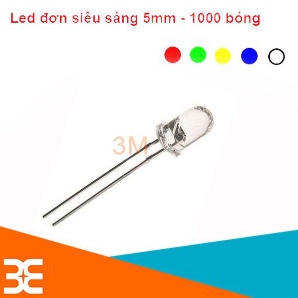 Led Đơn 5mm Siêu Sáng Gói 1000 Bóng - Chân Dài (Ánh Sáng Tinh Khôi)