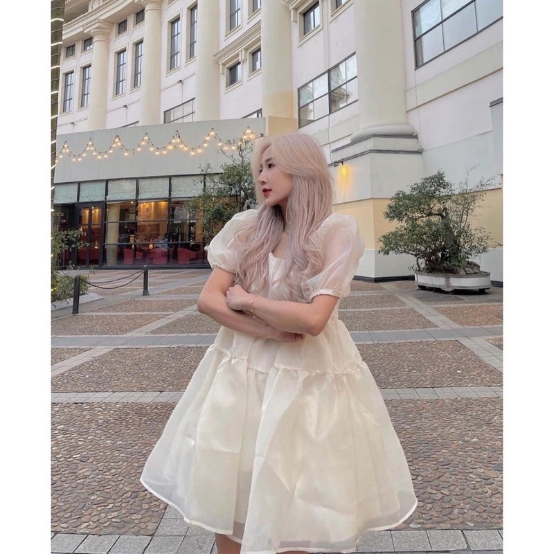 Váy Babydoll Tiểu Thư Tay Phồng 2 Lớp Cổ Vuông 3 Tầng Phong Cách Trẻ Trung Nữ Tính- Đầm Nữ  Dáng Xoè