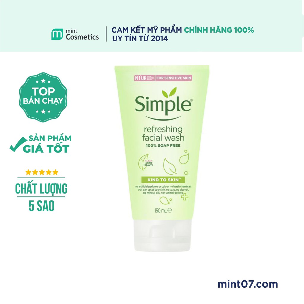 Sữa Rửa Mặt Simple Kind To Skin Refreshing Facial Wash Gel