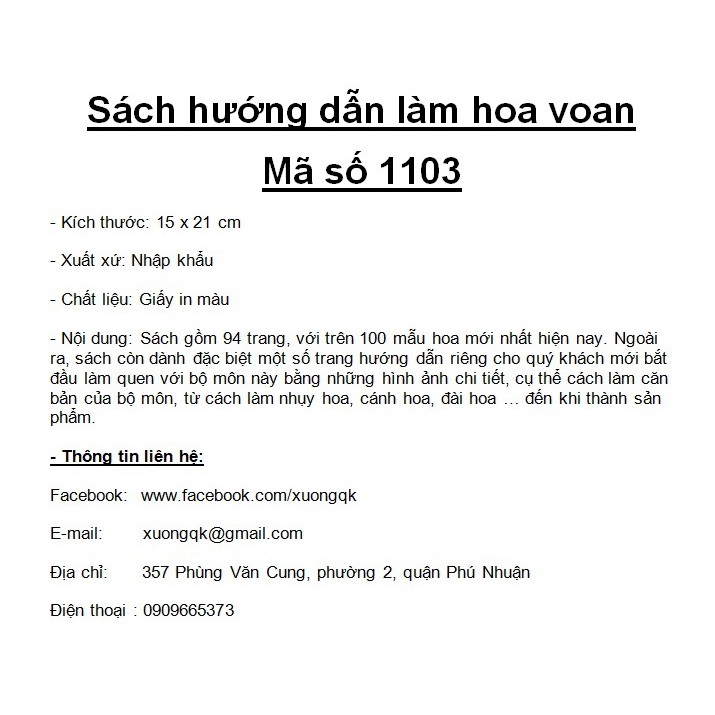 Nghệ thuật làm hoa voan - Mã số 1103