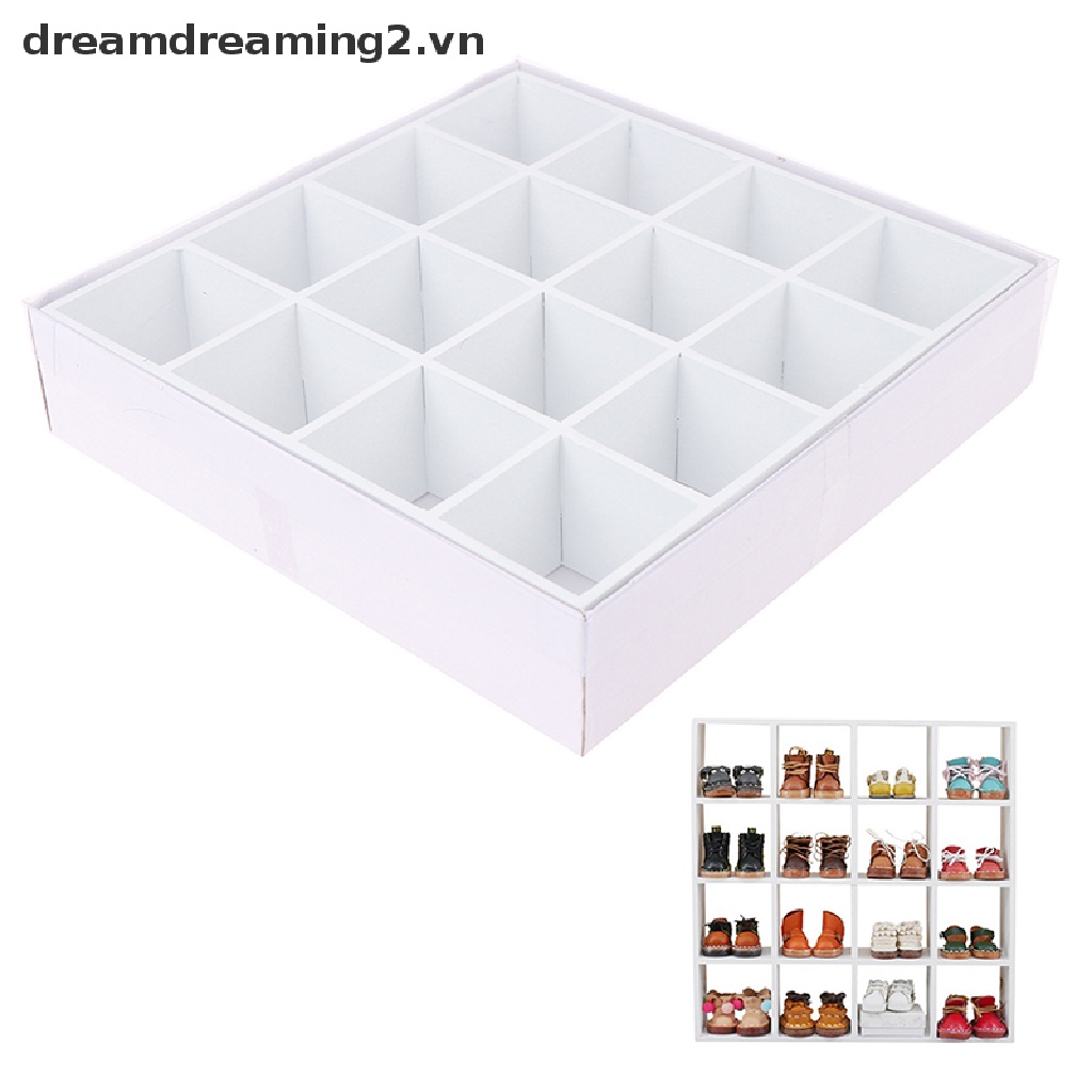 Kệ gỗ mini 16 ngăn đựng đồ dùng nhà búp bê tiện dụng