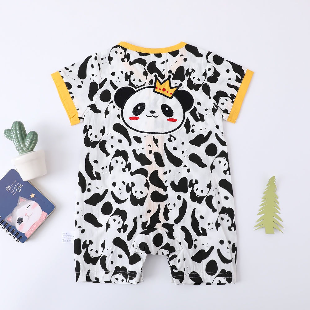 Áo Liền Quần Ngắn Tay In Hình Gấu Trúc Dễ Thương Cho Bé 0-18 Tháng Tuổi