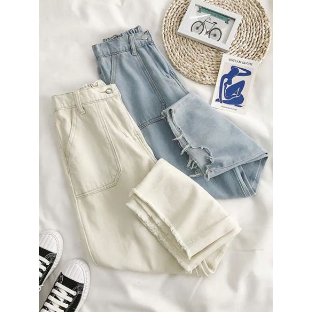 Quần Jeans mỏng ống suông phối lưng chun (9-15 ngày có hàng)