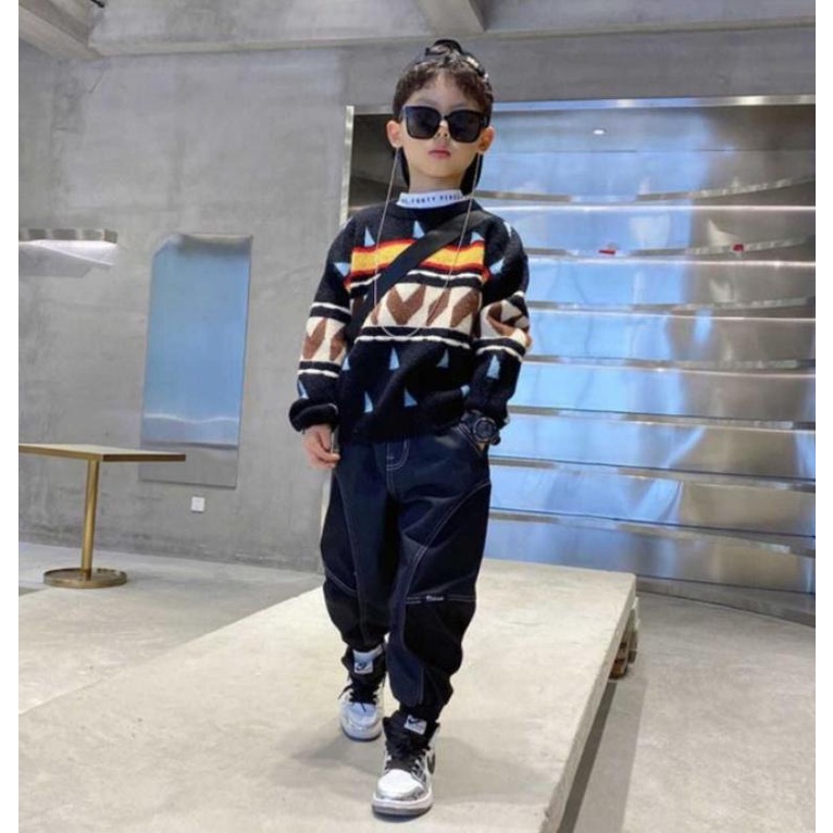 Quần jean dài dáng rộng thời trang cá tính màu đen dành cho bé trai