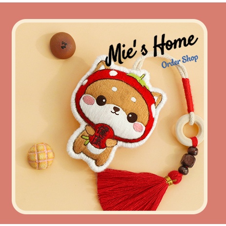 Phụ Kiện Đeo Túi Thêu Tự Làm Hình Shiba Inu/ Gấu/ Hươu / Dâu/ Khủng long Unicon Xinh Xắn Trang Trí Móc Khóa Keyring MIE