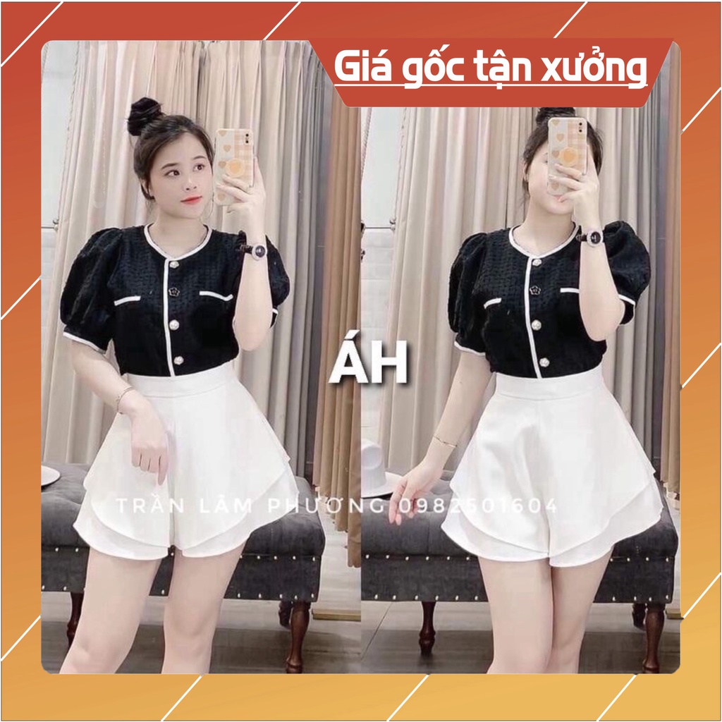 Áo Sơ Mi Xốp Tiểu Thư Viền Đen