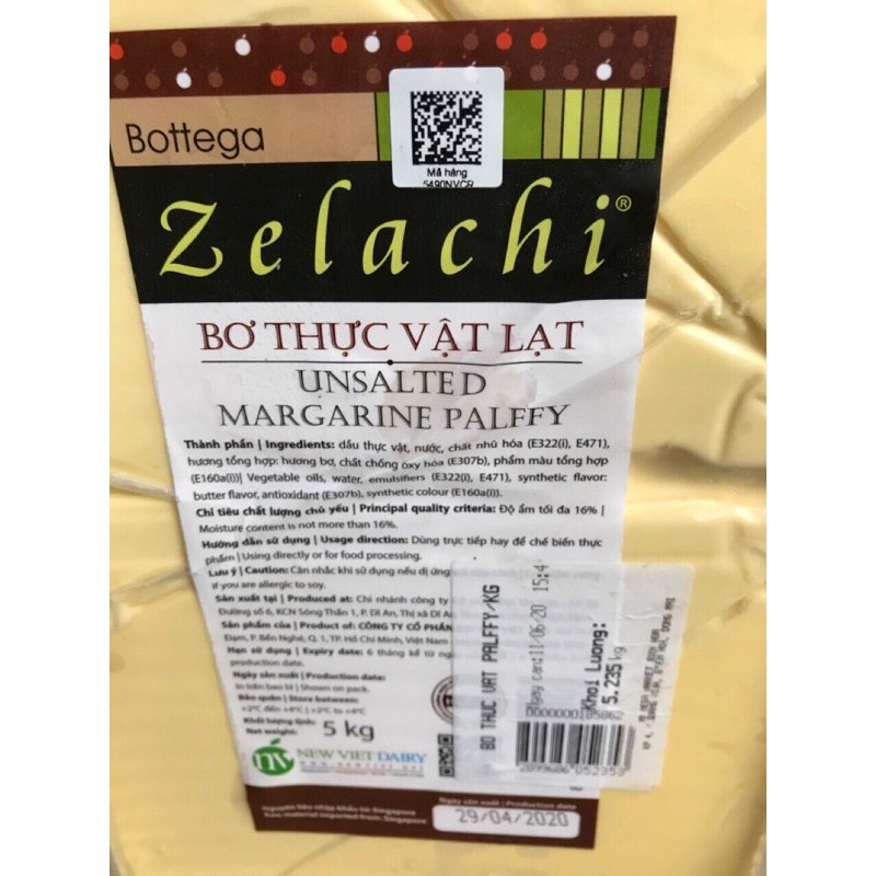 Bơ thực vật lạt Bottega Zelachi 1kg - Thùng 15x1kg