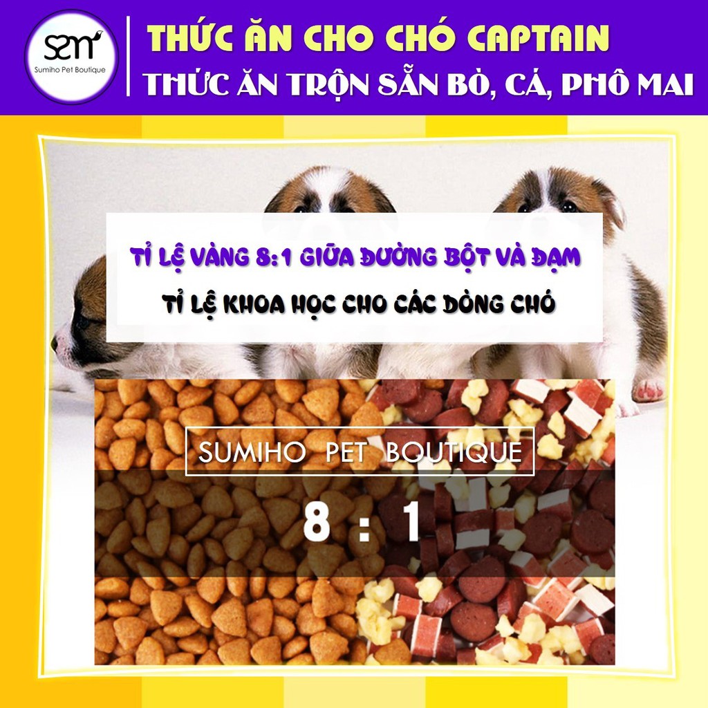 [Mã PET50 giảm 10% - tối đa 50K đơn 250K] Hạt thức ăn cho chó Captain (500g) trộn lẫn thịt bò, phô mai, cá hồi, rau củ