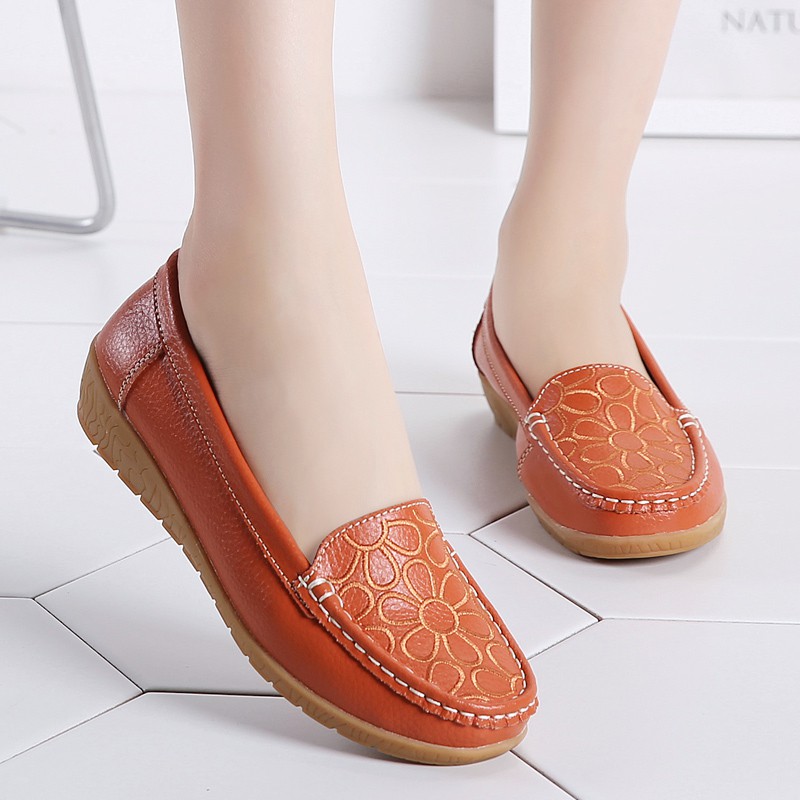 Giày Da Bò Đế Bằng Màu Đen Thời Trang Cho Nữ