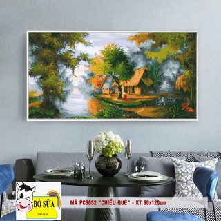 Tranh sơn dầu số hóa mã pc3052 " chiều quê" size 60x120cm