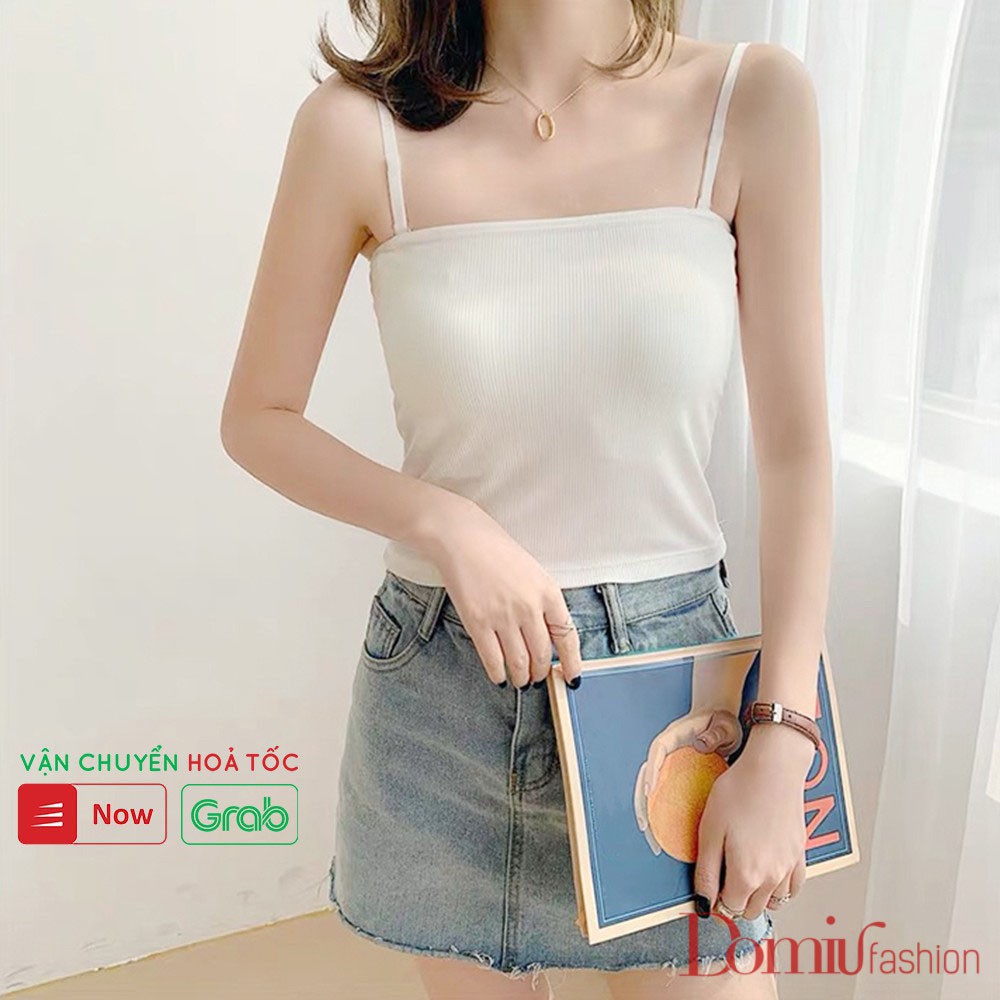 Áo 2 dây nữ DOMIU vải thun cotton co giãn tốt, dáng ôm, dây có chốt điều chỉnh | BigBuy360 - bigbuy360.vn