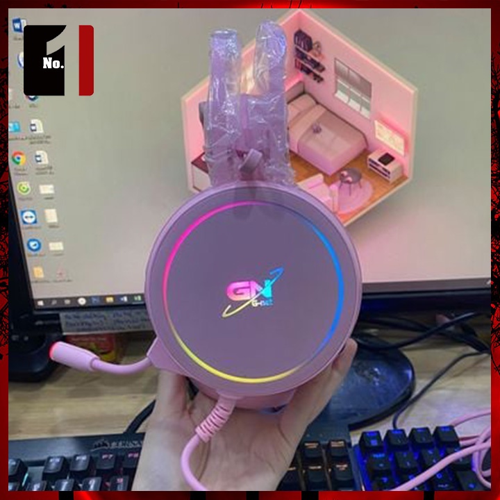 Tai Nghe Headphone Gaming Chụp Tai Có Dây GNET G09 Màu Hồng Led RGB Tai Nghe Game Thủ Có Mic Máy Vi Tính Laptop Pc