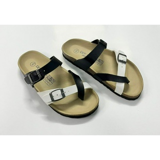 Dép đế trấu Birken nam nữ unisex quai xỏ ngón style đen trắng
