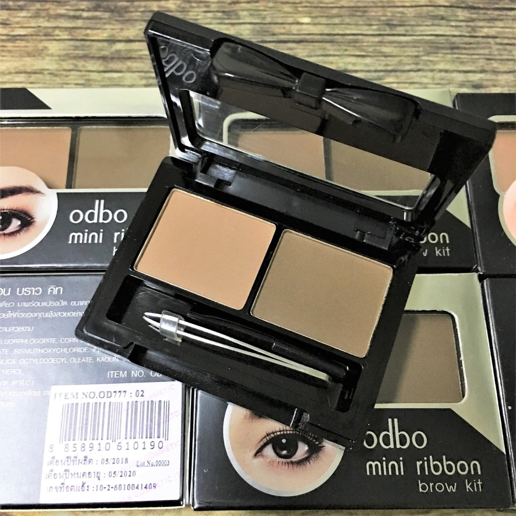 [Auth Thái] Bột Tán Mày Odbo Ribbon Mini Brown Kit Màu Nâu Xám - Bộ Kẻ Chân Mày Odbo Tông Nâu Sáng - Bộ Vẽ Chân Mày Nâu