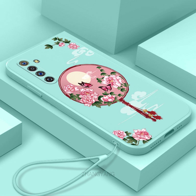 Ốp Điện Thoại Silicon Mềm Họa Tiết Hoa Mẫu Đơn Có Dây Đeo Cho Realme 6 Realme 6 pro