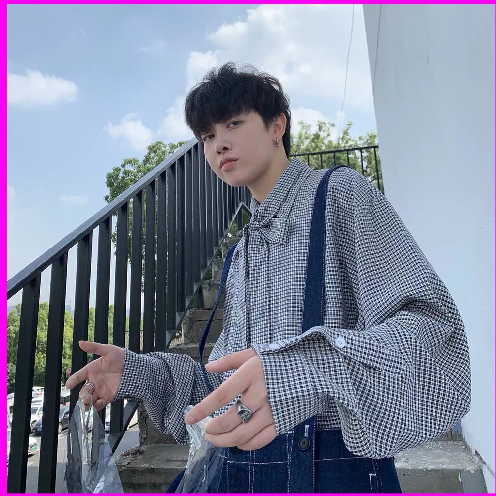 Áo sơ mi nam Form rộng kèm nơ vải siêu thanh lịch  2021