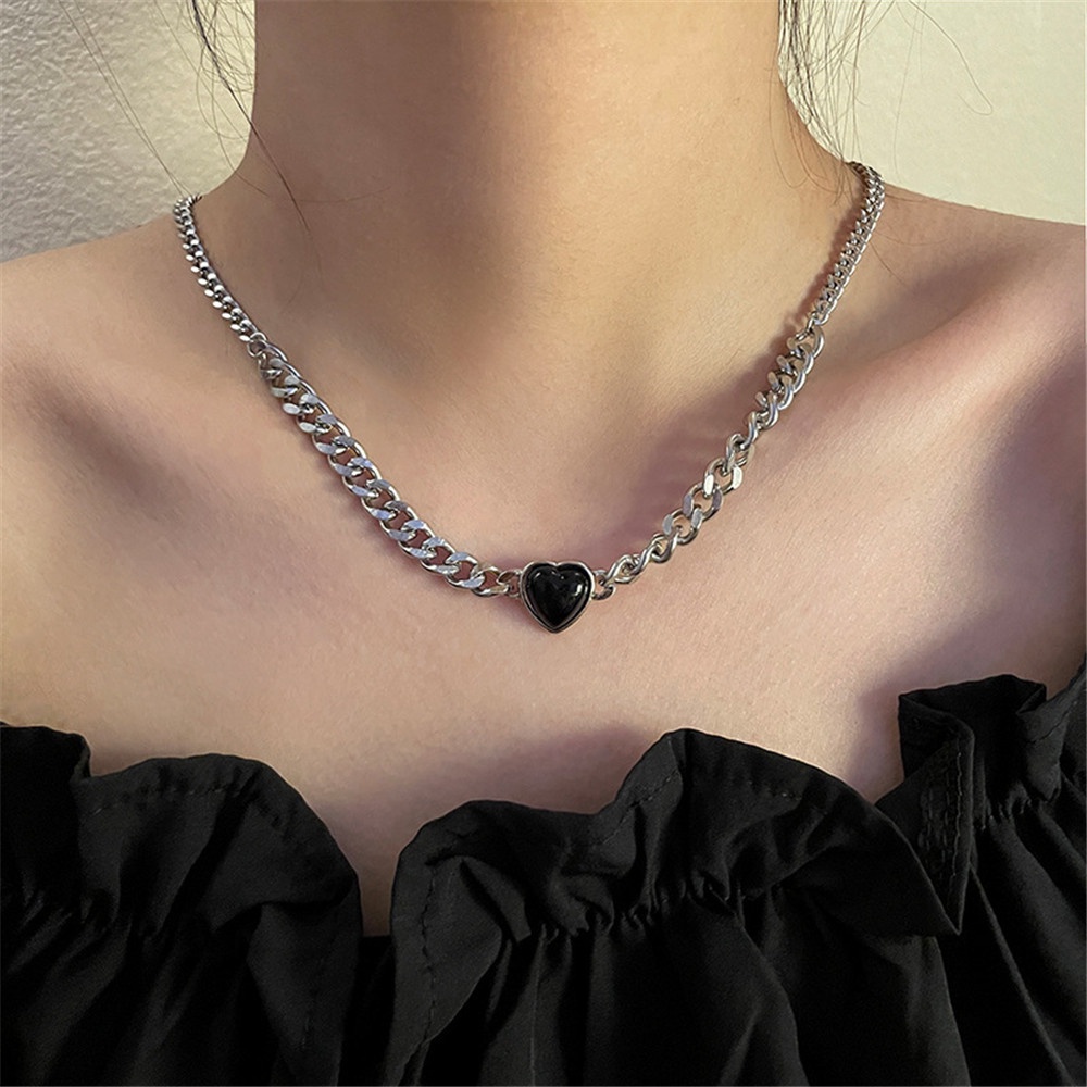 Vòng tay/dây chuyền thép không gỉ mặt hình trái tim màu đen phong cách punk cá tính thời trang cho nữ Yanqueens Trang sứ Quà tặng