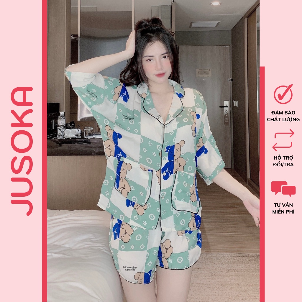Đồ bộ pijama lụa đùi nữ dễ thương mặc nhà dáng cánh dơi JUSOKA