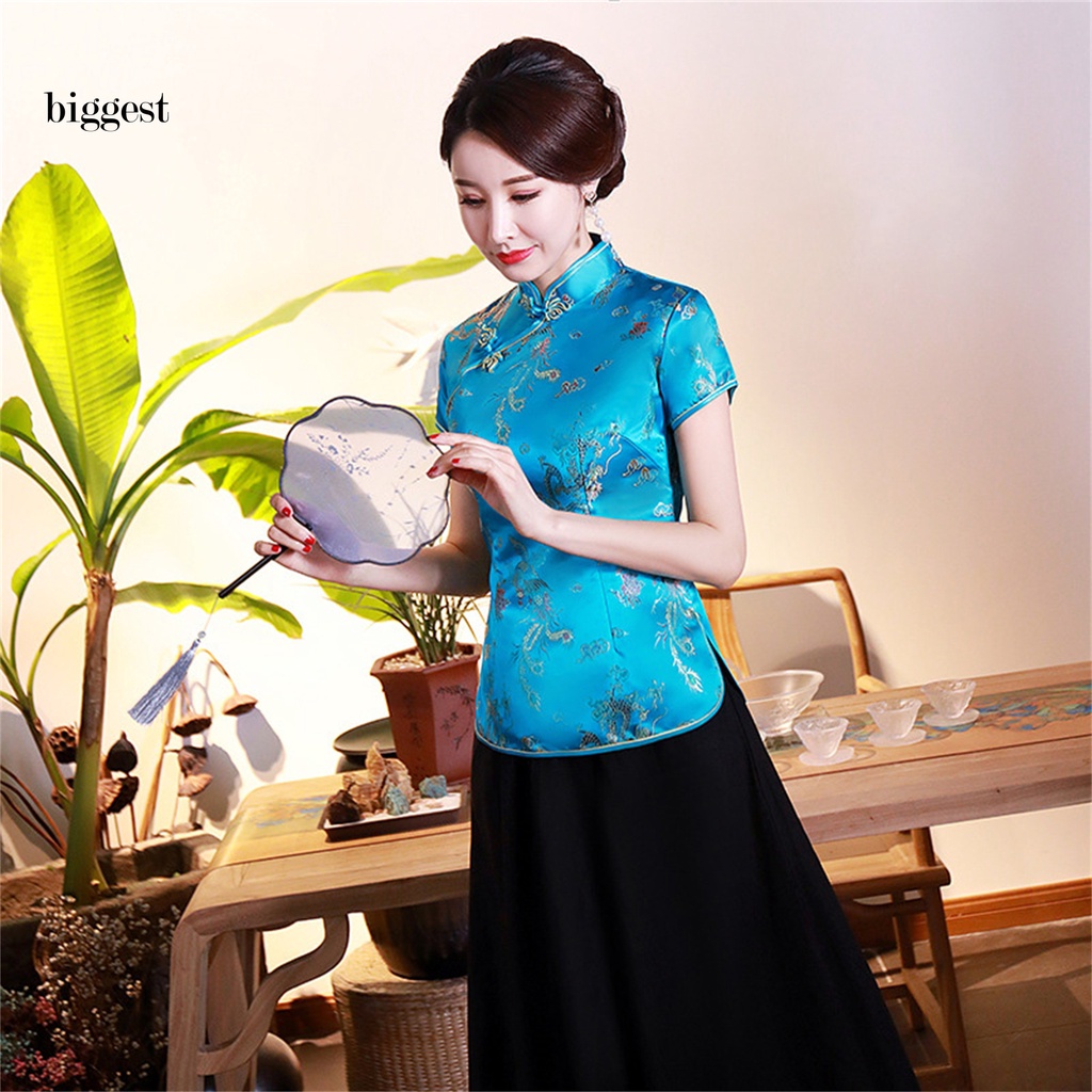 Áo Kiểu Sườn Xám Cổ Đứng Phong Cách Trung Hoa Cho Nữ