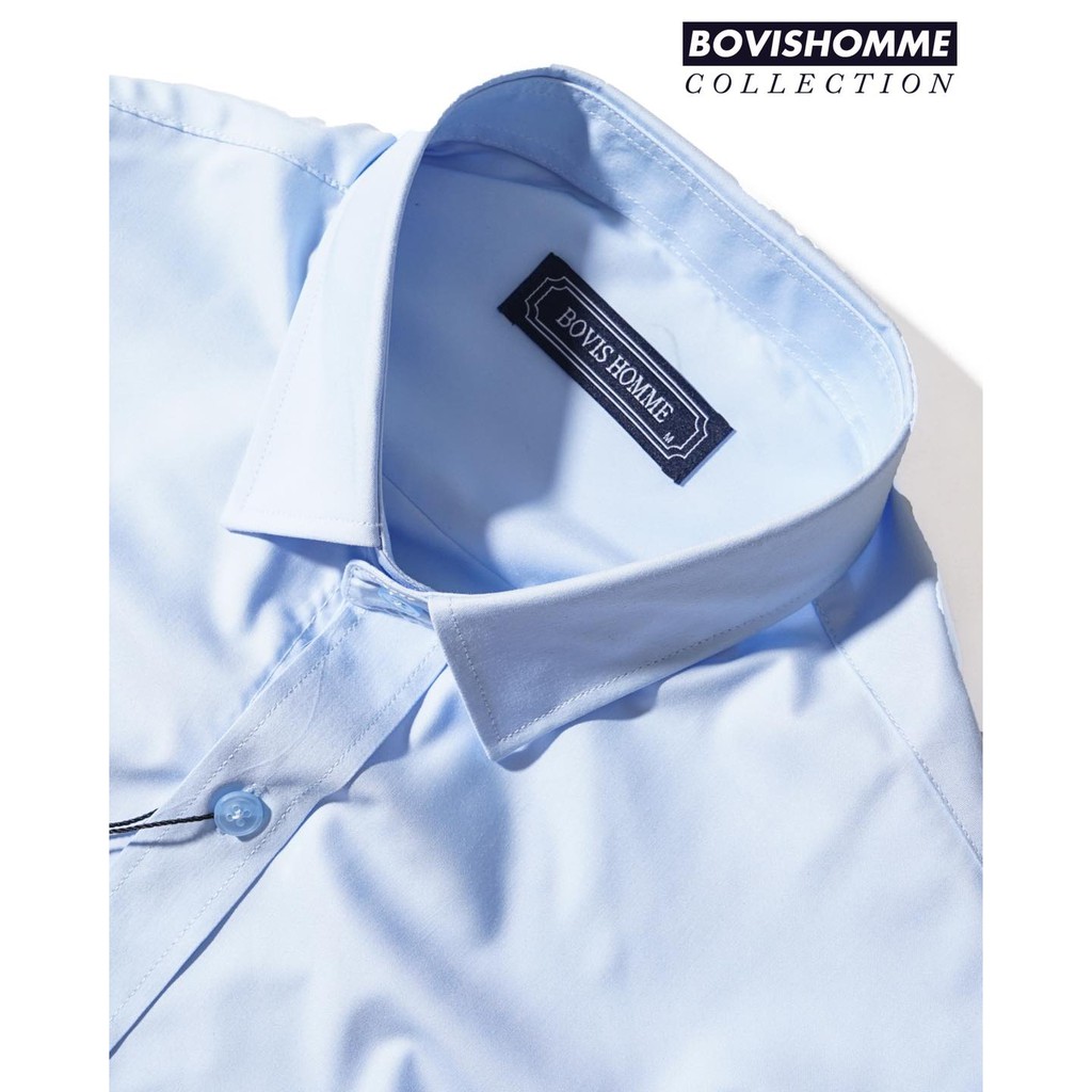 Áo sơ mi nam Bovis Homme tay dài SD006, màu xanh dương nhạt, Form slim, chất liệu modal, mặt vải mềm mượt, thoáng mát