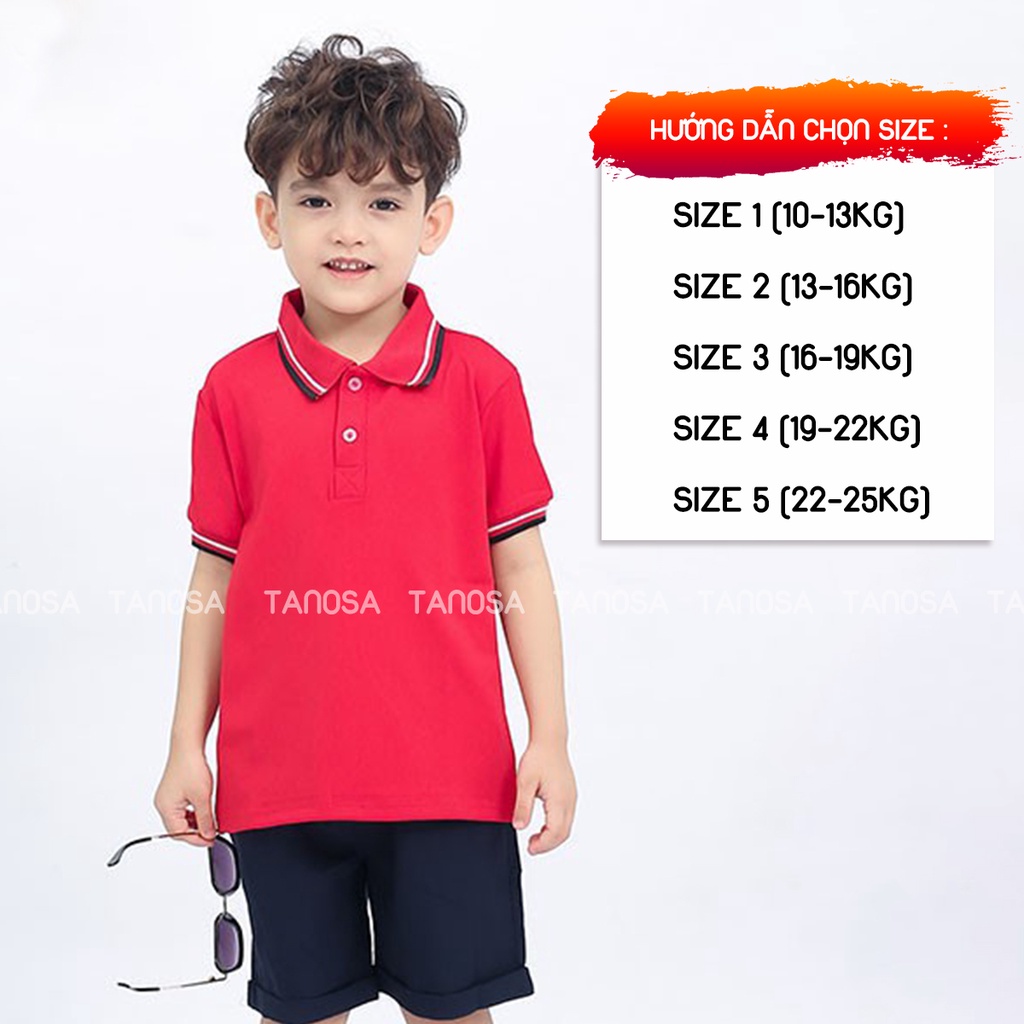 Áo thun polo chính phẩm cộc tay cho bé trai Tanosa chất coton màu trơn cổ viền cho bé 1-6 tuổi