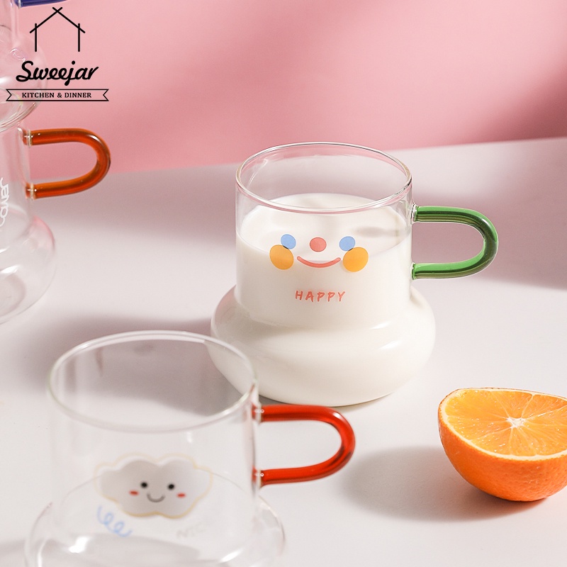 Cốc SWEEJAR thủy tinh borosilicate chịu nhiệt có tay cầm nhiều màu sắc tùy chọn 500ml