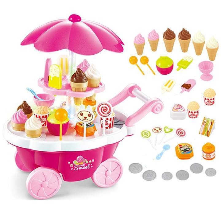Trò chơi dành riêng cho bé gái nhập vai thành người bán hàng kem kèm xe đẩy loại đại 39 chi tiết - Xe đẩy bán kem trẻ em