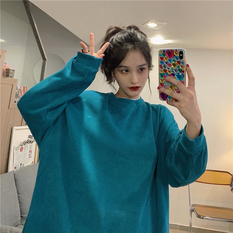 Áo sweater SUXI tay dài dáng rộng phong cách thời trang Hàn Quốc