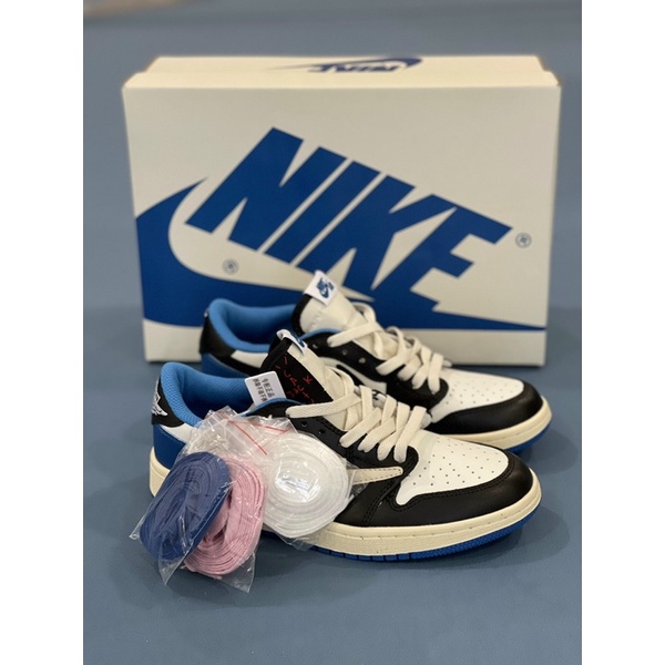 (FREESHIP+HỘP+QUÀ) Giày Thể Thao Air Jordan 1 Low Travis Scott Fragment  Cổ Thấp Màu Xanh đen Siêu Đẹp Sneaker World