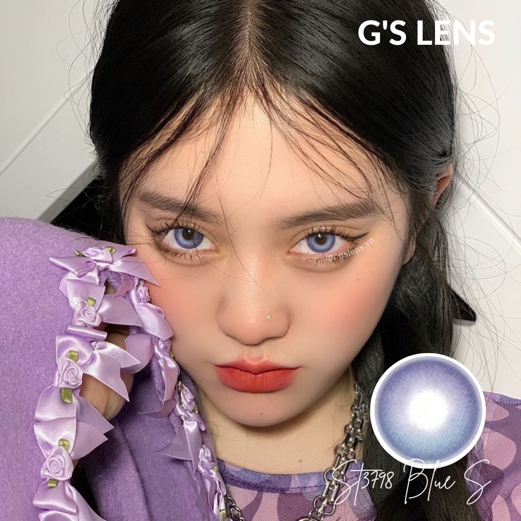 Lens Mắt Kính Áp Tròng Xanh Tím Hot Trend Douyin Giãn Ít Size S 14.2mm Có 0 Đến 6 Độ Cận Lệch Độ St3798 Blue