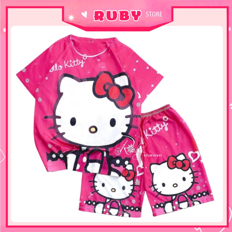 Đồ bộ bé gái Kitty BIG SIZE ❤ Set bộ mẹ và bé Size Đại (5KG - 70KG) chất thun mịn mát co giãn thoải mái  DBRBD