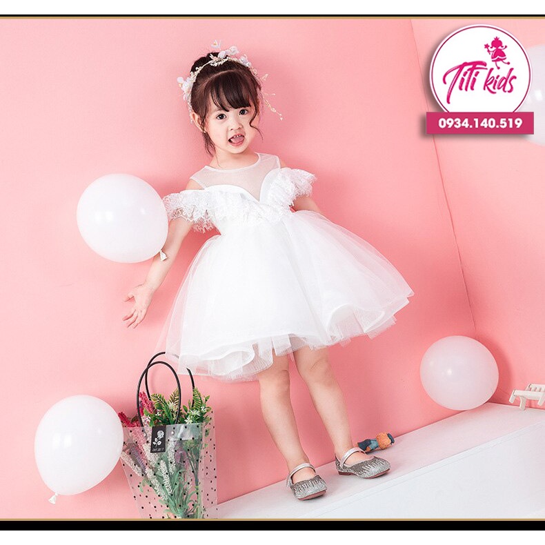 Đầm Công Chúa Bé Gái TiTiKids Đầm Trắng Thiên Thần CC153 (Cân Nặng 8-35kg)