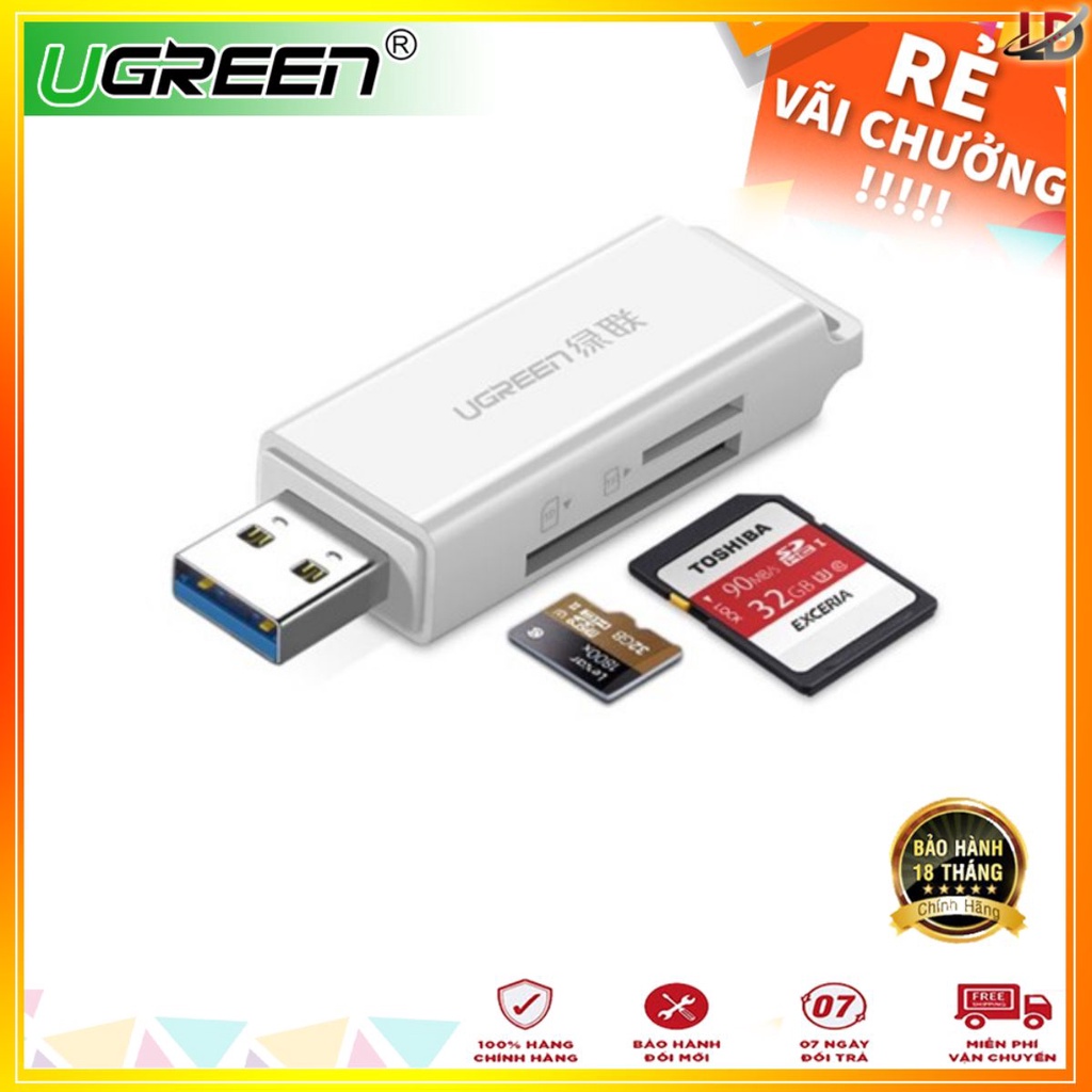 Ugreen 40753 - Đầu đọc thẻ nhớ SD/TF chuẩn USB 3.0  (màu trắng) chính hãng - Phukienleduy