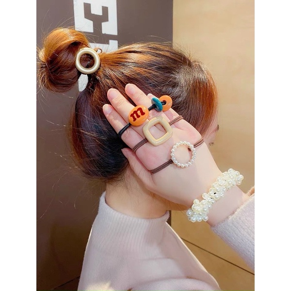 Set túi zip 20 dây buộc tóc, chun buộc tóc họa tiết Charm phong cách Hàn Quốc nhiều mẫu cực xinh