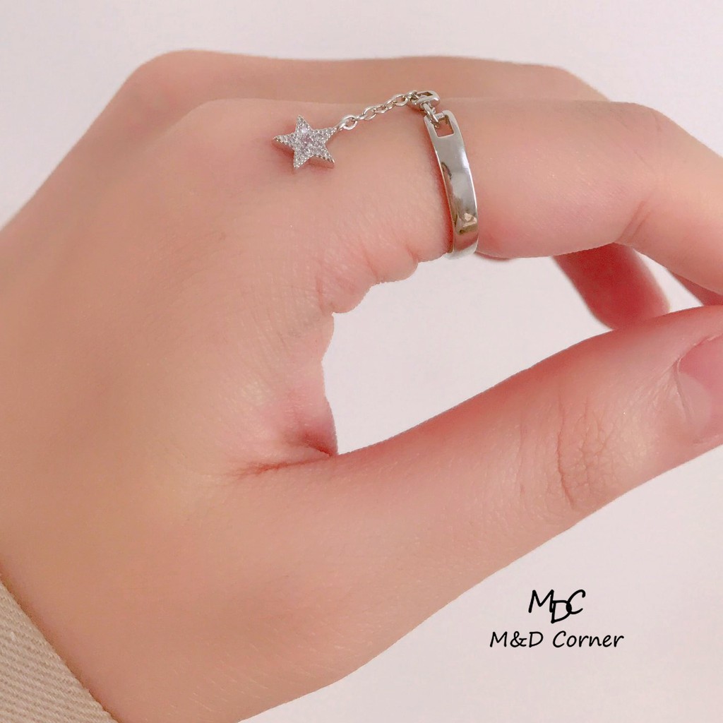 Nhẫn bạc nữ hình ngôi sao mặt trăng Star Moon Crystal Chain - M&D Corner