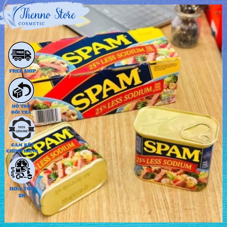 Thịt Hộp Spam Less Sodium 25% 340g giảm mặn - Lốc 8 hộp nhập Mỹ