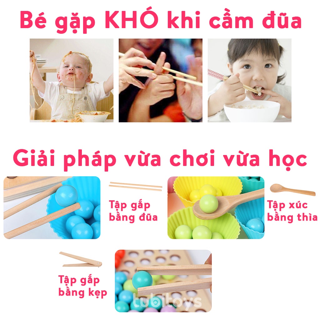 Đồ chơi trí tuệ Montessori cho bé TUBITOYS bộ gắp hạt câu cá lật hình luyện trí nhớ tư duy sáng tạo mẫu mới