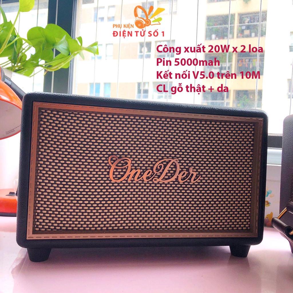 Oneder D6 loa bluetooth gỗ siêu bas công xuất 20w, chất liệu cao cấp